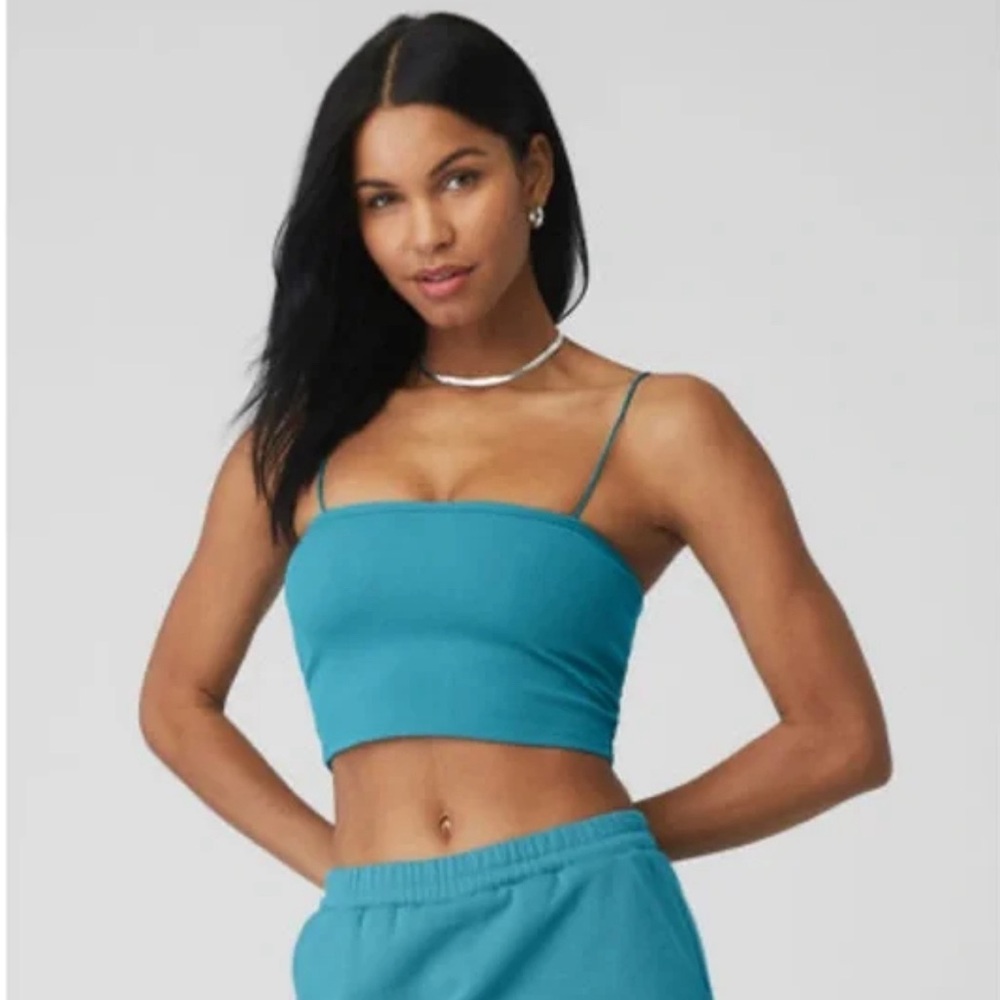 Alo Goddess Ribbed Bandeau Top in Splash Blue NWOT